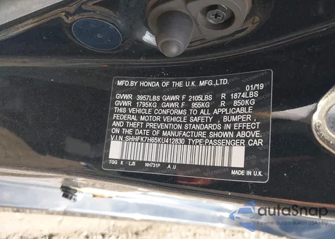 2019 Honda Civic Ex from USA, damaged, VIN SHHFK7H65KU412830